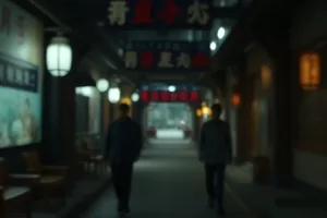 《玻璃与雾》画面，雾面玻璃后的模糊人影